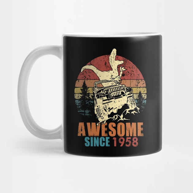 1958 Jeep T-Shirt Awsome Since 1958 T-Rex Jeep Vintage Retro Birthday Gift by thuocungphoi732